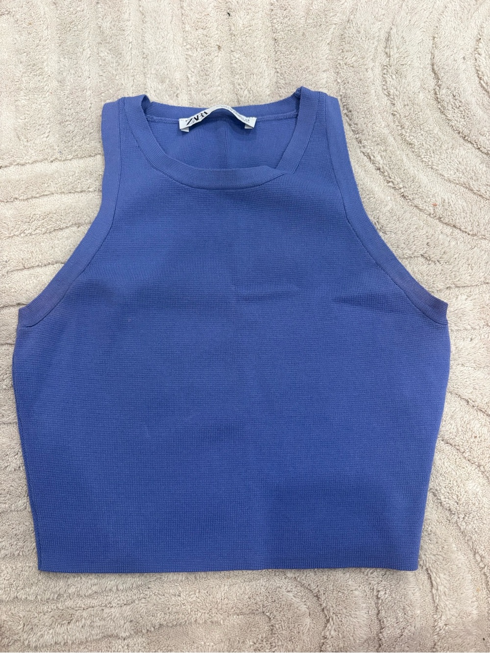 ZARA Cobalt Ribbed Crewneck Crop Tank